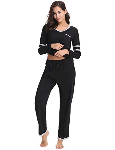 Aiboria Pijama Mujer Algodon Tops y Parte Inferior de Manga Larga de algodón Ropa de Dormir