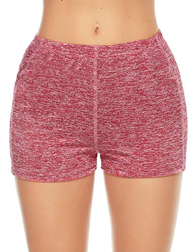 Aibrou 2 Piezas/Set Mujer Shorts Deportivos de Secado rápido Señoras Verano Pantalones Cortos para Gimnasio Entrenamiento Yoga Ropa Deportiva (1# Vino Rojo + Gris Oscuro XXL)