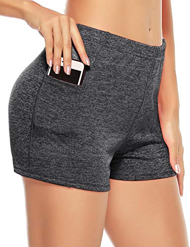 Aibrou 2 Piezas/Set Mujer Shorts Deportivos de Secado rápido Señoras Verano Pantalones Cortos para Gimnasio Entrenamiento Yoga Ropa Deportiva (1# Vino Rojo + Gris Oscuro XXL)