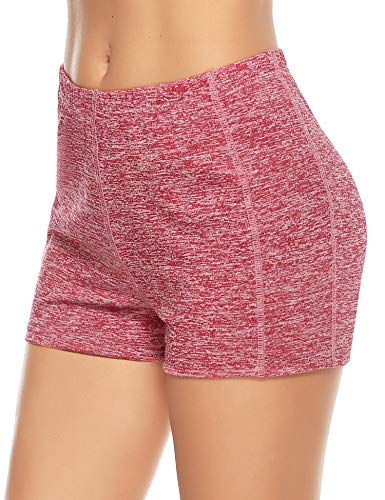 Aibrou 2 Piezas/Set Mujer Shorts Deportivos de Secado rápido Señoras Verano Pantalones Cortos para Gimnasio Entrenamiento Yoga Ropa Deportiva (1# Vino Rojo + Gris Oscuro XXL)
