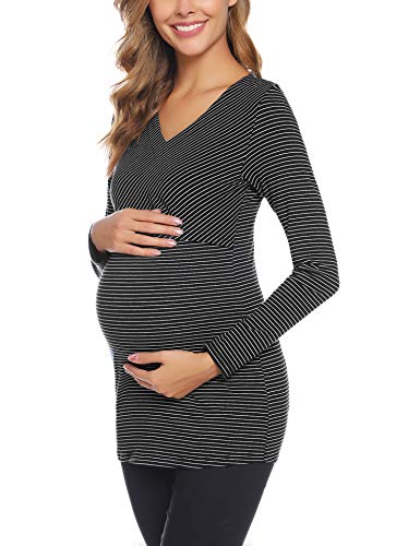 Aibrou Camisetas Lactancia de Manga Larga Camiseta de Lactancia Algodon Camisa de Maternidad Premamá Ropa de Enfermería