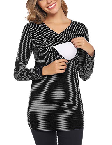 Aibrou Camisetas Lactancia de Manga Larga Camiseta de Lactancia Algodon Camisa de Maternidad Premamá Ropa de Enfermería
