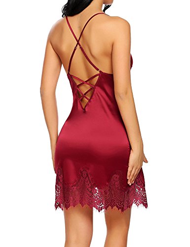 Aibrou Camisón Mujer Sexy Algodón,Encaje Tirantes Pijama Saten Comodo y Elegante Ropa Interior con Tanga