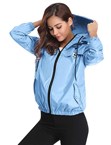 Aibrou Cortavientos Abrigos Impermeables con Capucha Ligera para Mujer,Chubasquero Deporte para al Aire Libre,Ropa de Secado Rápido Chaqueta de Viento e Impermeable