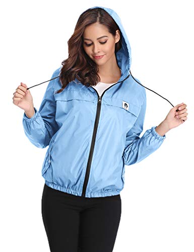 Aibrou Cortavientos Abrigos Impermeables con Capucha Ligera para Mujer,Chubasquero Deporte para al Aire Libre,Ropa de Secado Rápido Chaqueta de Viento e Impermeable