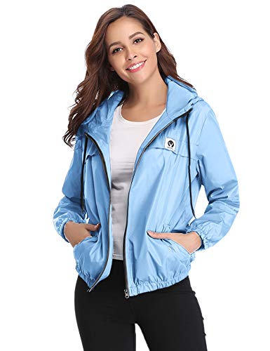 Aibrou Cortavientos Abrigos Impermeables con Capucha Ligera para Mujer,Chubasquero Deporte para al Aire Libre,Ropa de Secado Rápido Chaqueta de Viento e Impermeable