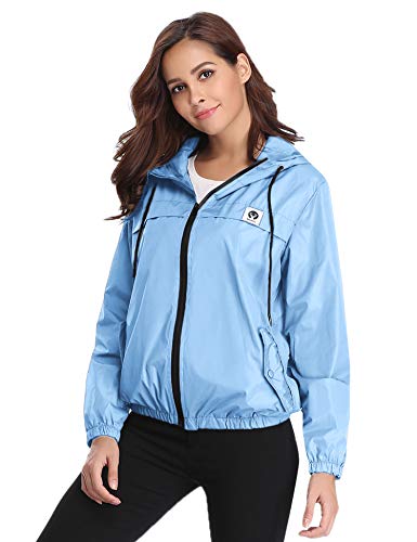 Aibrou Cortavientos Abrigos Impermeables con Capucha Ligera para Mujer,Chubasquero Deporte para al Aire Libre,Ropa de Secado Rápido Chaqueta de Viento e Impermeable