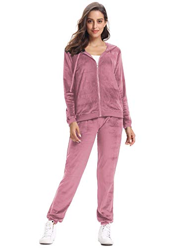 Aibrou Mujer Sudadera con Capucha y Cremallera con Pantalón de Sudor Conjunto Gemelo Manga Larga Conjunto de Abrigo Deportivo de Terciopelo sólido Pijamas
