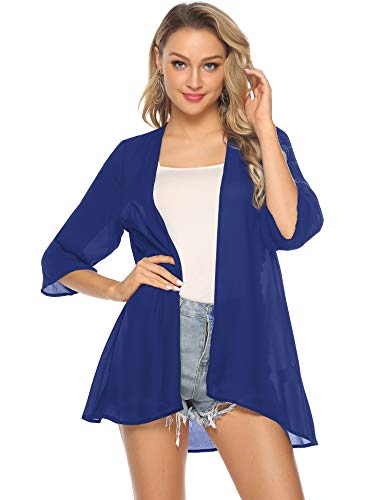Aibrou Mujeres gasas Chal Flojo, Estampado Kimono Cardigan Top Cover Up Blusa Beachwear(Zafiro sólido L)