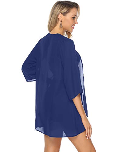 Aibrou Mujeres gasas Chal Flojo, Estampado Kimono Cardigan Top Cover Up Blusa Beachwear(Zafiro sólido L)