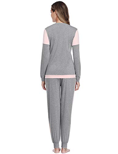 Aibrou Pijama Mujer Dos Piezas Algodón Camiseta y Pantalones Largos Casual Ropa de Casa Dormir Suave y Comodo para Otoño e Invierno S-XXL