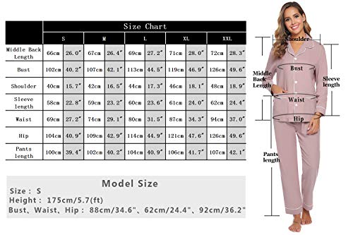 Aibrou Pijama Mujer Dos Piezas con Botón Algodón Camiseta y Pantalones Largos Casual Ropa de Casa Dormir Suave y Comodo para Otoño e Invierno S-XXL