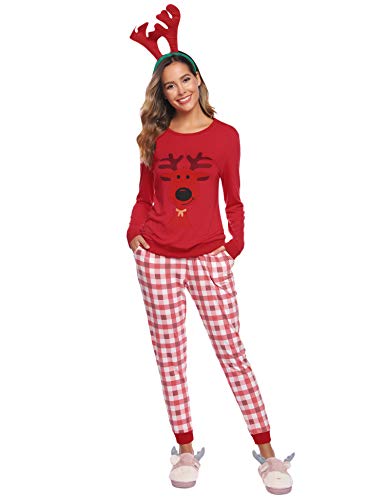Aibrou Pijama Mujer Invierno de Algodón Conjuntos de Pijamas para Mujer Mangas Larga y Pantalones Largo Ropa de Casa 2 Piezas