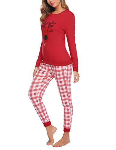 Aibrou Pijama Mujer Invierno de Algodón Conjuntos de Pijamas para Mujer Mangas Larga y Pantalones Largo Ropa de Casa 2 Piezas