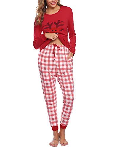 Aibrou Pijama Mujer Invierno de Algodón Conjuntos de Pijamas para Mujer Mangas Larga y Pantalones Largo Ropa de Casa 2 Piezas