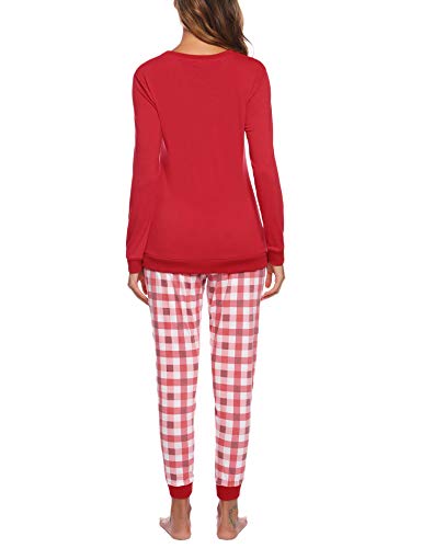 Aibrou Pijama Mujer Invierno de Algodón Conjuntos de Pijamas para Mujer Mangas Larga y Pantalones Largo Ropa de Casa 2 Piezas