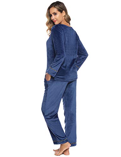 Aibrou Pijama Mujer Invierno Franela Dos Piezas,Pijamas Cálido Largos Casual Ropa de Casa Dormir Suave y Comodo S-XXL