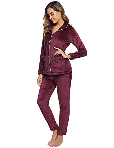 Aibrou Pijamas Mujer Invierno Polar Franela Conjunto de Pijama para Mujer Mangas Larga Pantalones Largo