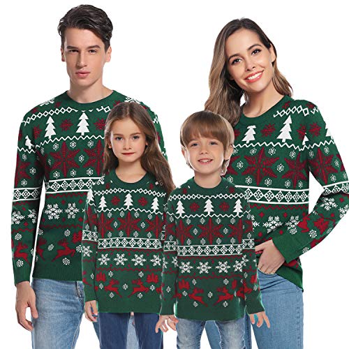 Aibrou Suéter de Navidad Familia Pullover de Punto Jerséis para Mujer Hombre Invierno Manga Larga Jersey Navideño para Niño Niña