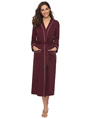 Aibrou Unisex Albornoz Batas Algodon Largo Piscina Sauna SPA Hotel Casa Baño Party para Hombre y Mujer (XL, Rojo Oscuro)