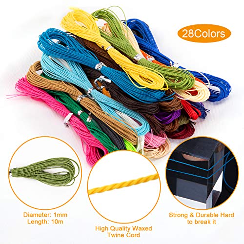 AIEX 1mm 28 Colores 280M Hilo Encerado Hilo de Cera de Poliéster encerado Hilo de Cera para Cadena de Pulsera de Collar de Joyería de Bricolaje, 10M Cada Color(28 PCS)