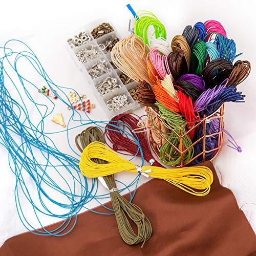 AIEX 1mm 28 Colores 280M Hilo Encerado Hilo de Cera de Poliéster encerado Hilo de Cera para Cadena de Pulsera de Collar de Joyería de Bricolaje, 10M Cada Color(28 PCS)