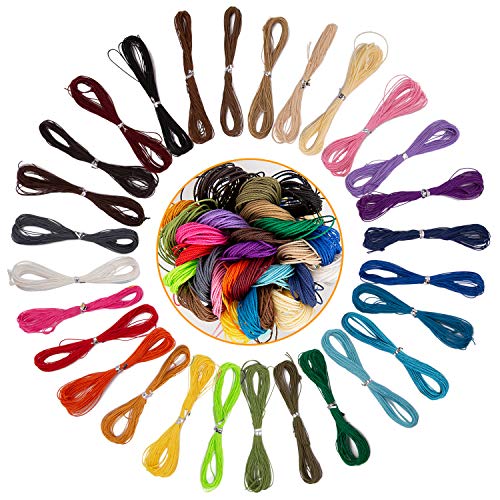 AIEX 1mm 28 Colores 280M Hilo Encerado Hilo de Cera de Poliéster encerado Hilo de Cera para Cadena de Pulsera de Collar de Joyería de Bricolaje, 10M Cada Color(28 PCS)
