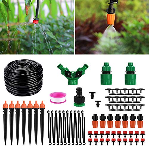 Aiglam Sistema de riego de jardín, Micro Kit de riego por Goteo Riego automático Rociadores automáticos Kit de riego por Goteo Riego de jardín para Jardines, Macizo de Flores, Plantas de Patio (40M)