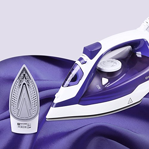 Aigostar 31HGC-Plancha de vapor de suela cerámica antiadherente, 2200W, control de vapor variable, sistema antigoteo y función de autolimpieza. Depósito de 370 ml y color violeta. Diseño Exclusivo.