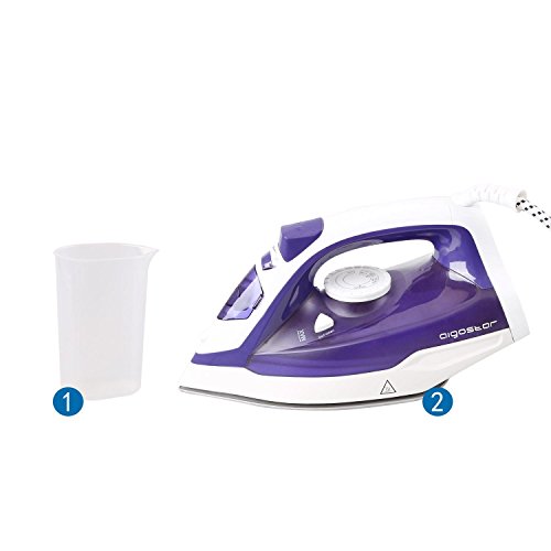 Aigostar 31HGC-Plancha de vapor de suela cerámica antiadherente, 2200W, control de vapor variable, sistema antigoteo y función de autolimpieza. Depósito de 370 ml y color violeta. Diseño Exclusivo.