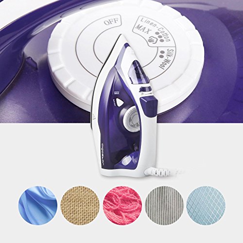 Aigostar 31HGC-Plancha de vapor de suela cerámica antiadherente, 2200W, control de vapor variable, sistema antigoteo y función de autolimpieza. Depósito de 370 ml y color violeta. Diseño Exclusivo.