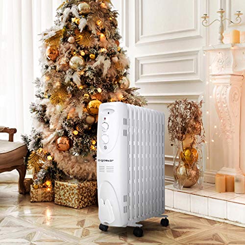 Aigostar Pangpang 33IEJ – Radiador de aceite de 11 elementos, 2300 Watios, dispone de 3 ajustes de potencia y control termostático de temperatura. Diseño exclusivo.