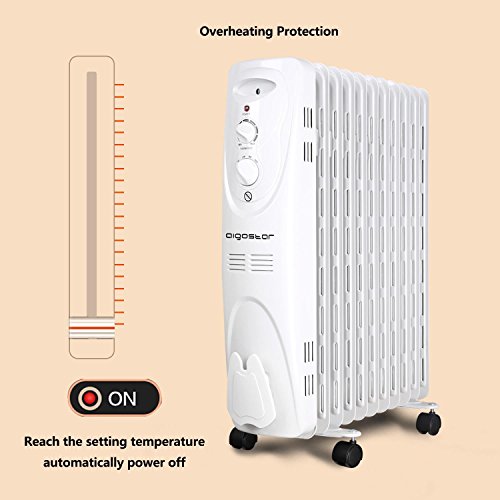 Aigostar Pangpang 33IEJ – Radiador de aceite de 11 elementos, 2300 Watios, dispone de 3 ajustes de potencia y control termostático de temperatura. Diseño exclusivo.