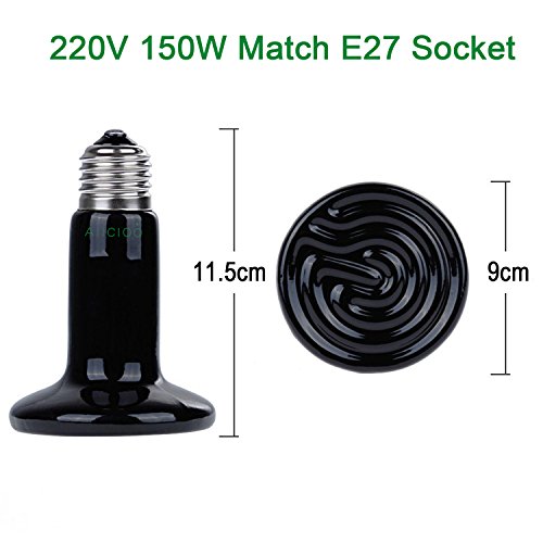 AIICIOO L¨¢mpara de Calefacci¨®n de CER¨¢Mica para Terrario No Hay Luz para la Tortuga/Serpiente/Drag¨®n Barbudo Bombilla Calor Reptiles (150w)