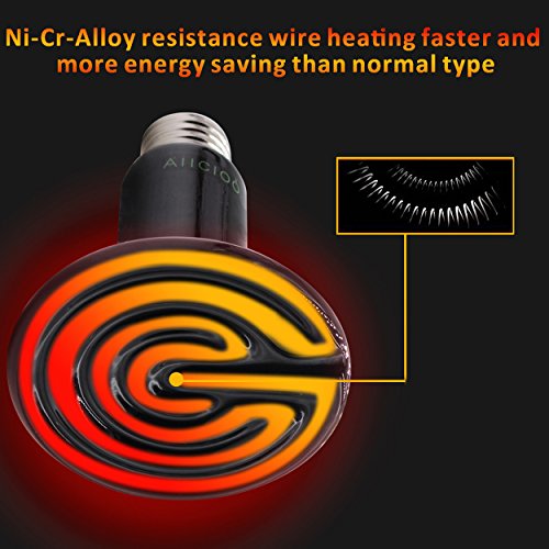 AIICIOO L¨¢mpara de Calefacci¨®n de CER¨¢Mica para Terrario No Hay Luz para la Tortuga/Serpiente/Drag¨®n Barbudo Bombilla Calor Reptiles (150w)