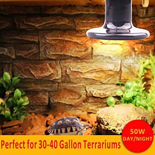 AIICIOO L¨¢mpara de Calefacci¨®n de CER¨¢Mica para Terrario No Hay Luz para la Tortuga/Serpiente/Drag¨®n Barbudo Bombilla Calor Reptiles (50w 2pack)