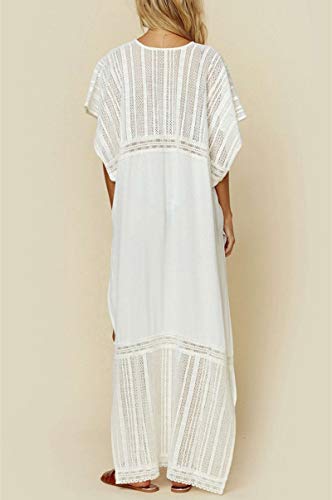 AiJump Traje de algodón bordado de la playa vestido largo maxi kimono Swim cubre sube Plus para Mujer Talla nica Blanco 10