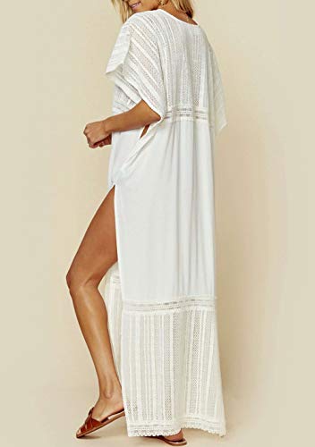 AiJump Traje de algodón bordado de la playa vestido largo maxi kimono Swim cubre sube Plus para Mujer Talla nica Blanco 10
