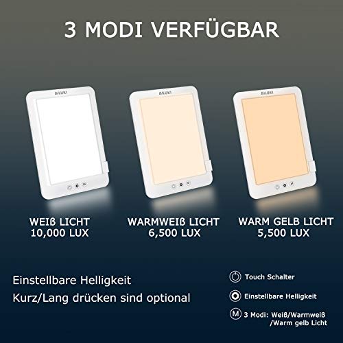 ailuki Luz Terapia Bombilla 10000 Lux trotzen depresión con este compacto Luz Proyección Luz de día contra la Estacional dependiente depresión