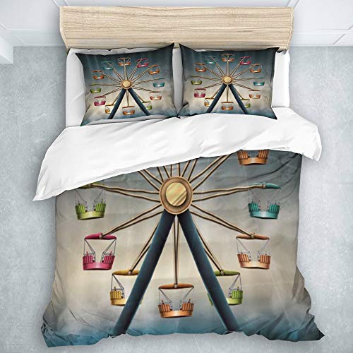 AIMILUX Juego de Funda de edredón y sábanas，Parque de Atracciones Noria，1（140 x 200cm）+2（50x80cm）