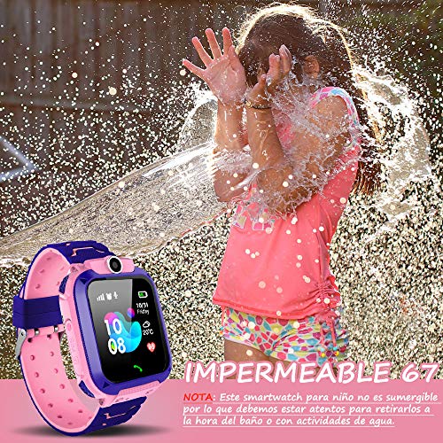 AIMIUVEI Smartwatch Niños, Reloj Inteligente Niña IP67, LBS, Llamada Bidireccional, SOS Modo de Clase, Cámara, Juegos, Regalo para Niño Niña de 3-12 años, Smartwatch soporta 2G Tarjeta Micro SIM