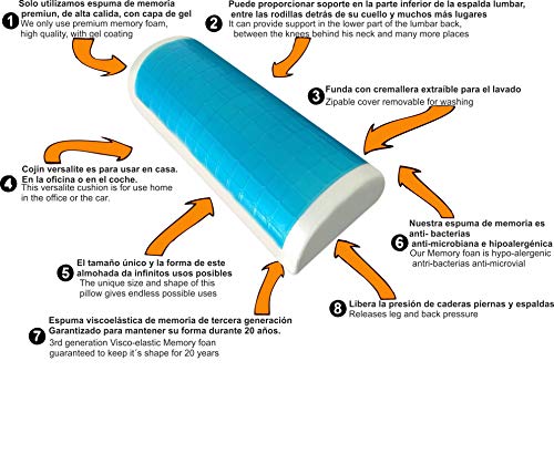 AIMO ESPAÑA FP-001 cojín Almohada/Gel para piernas y Rodilla, Libera presiones de Caderas, Espalda, pies, con Capa de Gel, Que da frescuara