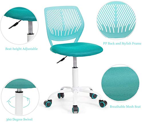 Aingoo Silla de Escritorio para niños Silla para niños Silla giratoria para niños Silla giratoria para niños Silla ergonómica Ajustable en Altura para niñas Niños Youth Resilient 100KG Turquesa