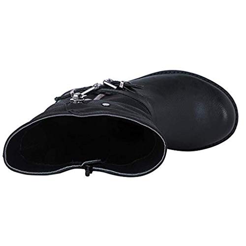 AIni Botas para Mujer Botas De TacóN De Invierno Medio Botas De Combate De Moto Cremallera Informal En El Tobillo De 3 Cm Botas Ante Negro Zapatos MarróN Azul Leopardo 35-43 EU