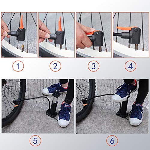 AIPIE Bomba de Bicicleta con 5 Válvulas 2 Correas Mini Bomba de Piso Bomba de Aire Neumáticos Presta Schrader con Aguja de Baloncesto Inflado para Globos de Juguete Bomba de Mano/Pie (Negro)
