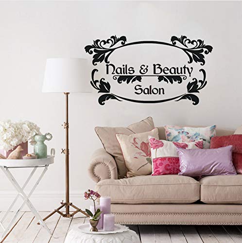 AIPIOR Nails Art Tatuajes de Pared Salón de Belleza Manicura Vinilo Adhesivo de Pared Vinilo para uñas Calcomanías para Ventanas Clavos y Belleza Logotipo Mural de Pared 57x31cm
