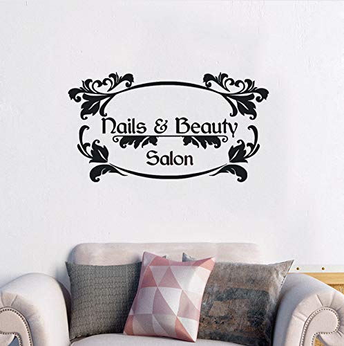 AIPIOR Nails Art Tatuajes de Pared Salón de Belleza Manicura Vinilo Adhesivo de Pared Vinilo para uñas Calcomanías para Ventanas Clavos y Belleza Logotipo Mural de Pared 57x31cm