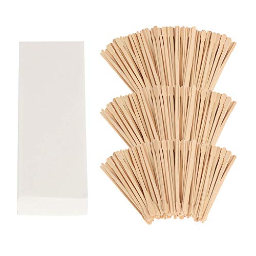 AirSMall 300PCS Palos de Madera Natural, herramienta Desechable para Aplicadores Lengua facial Profesional Spa Depilación Pasta de Cera Crema de Azúcar Cosmética con 100pcs papel para depilación
