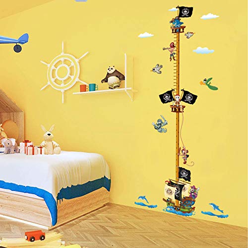 AirSMall Gráficos de Crecimiento Niños Etiqueta Engomada Personalizada de Tabla de Crecimiento de Piratas, Pegatinas de Pared de Medición Pirata Decoración Colorida de Pared para Medidas de Altura