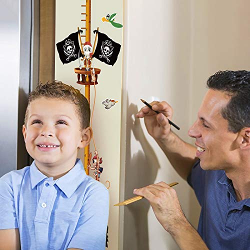 AirSMall Gráficos de Crecimiento Niños Etiqueta Engomada Personalizada de Tabla de Crecimiento de Piratas, Pegatinas de Pared de Medición Pirata Decoración Colorida de Pared para Medidas de Altura